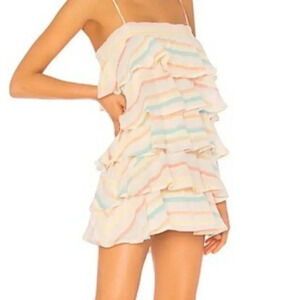 Lovers and Friends Frills Multicolor Mini Spaghetti Strap Rainbow Dress Small.